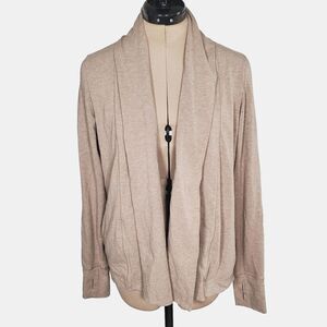 Pact Women’s Cardigan Size Small Tan Open Front Organic Cotton Thumbhole Travel